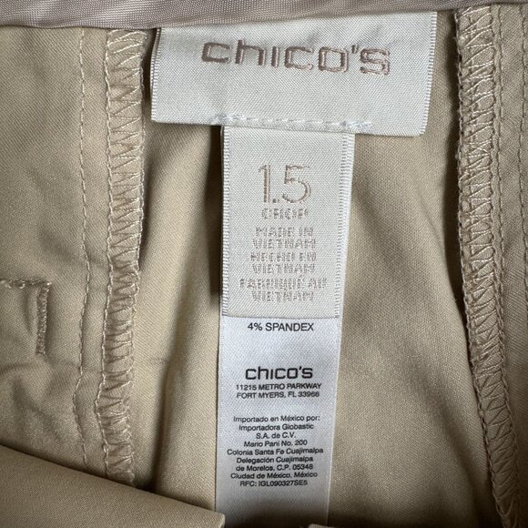Chicos Beige Zip Pocket Cargo Capris Pants Womens M‎ Stretch Cotton Spandex Crop - Picture 6 of 8